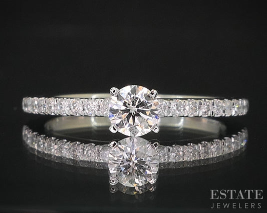 14k White Gold Round Natural .34ctw Diamond Engagement Ring 2.1g i19883