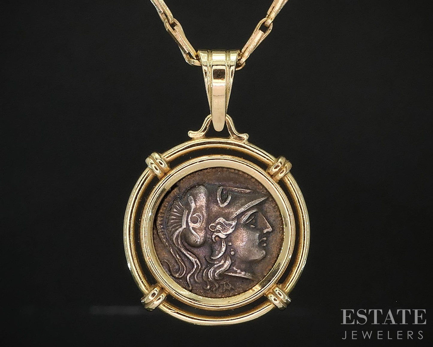 14k Yellow Gold Alexander the Great Silver Coin Pendant & Necklace 7.9g i19878