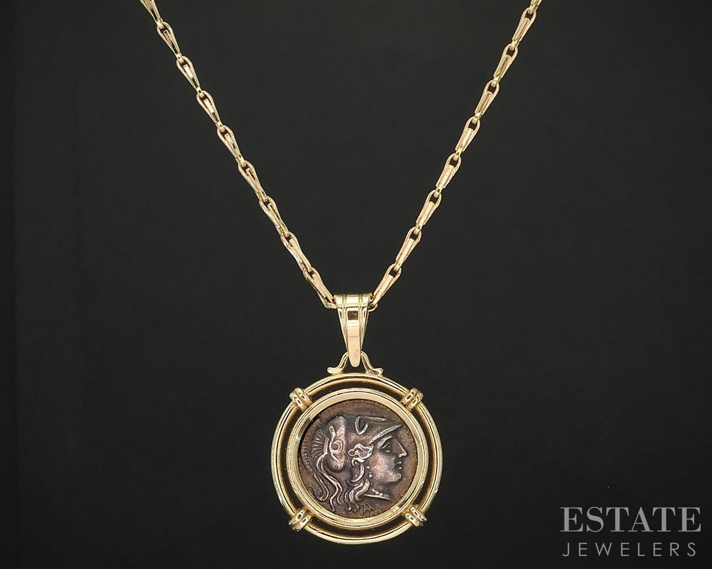 14k Yellow Gold Alexander the Great Silver Coin Pendant & Necklace 7.9g i19878