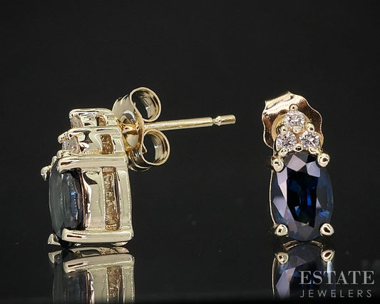 14k Yellow Gold Natural Blue Sapphire & Diamond Stud Earrings 1.7g i19872