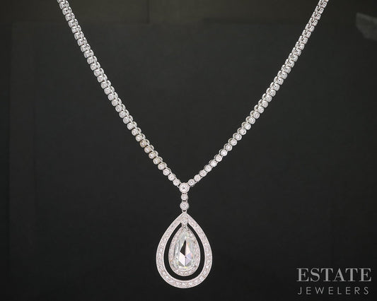 18k White Gold Natural 3.18ctw Diamond Teardrop Tennis Necklace 19.4g i19867