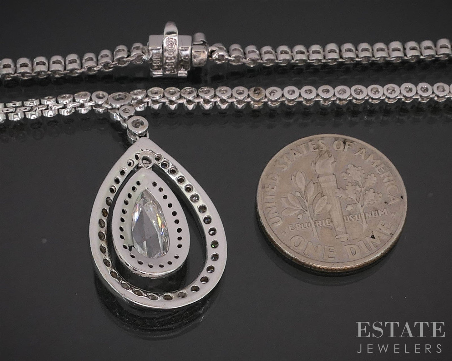 18k White Gold Natural 3.18ctw Diamond Teardrop Tennis Necklace 19.4g i19867