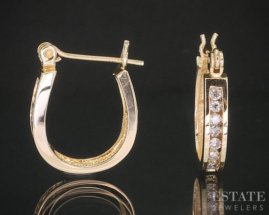 14k Yellow Gold Natural .32ctw Diamond Hoop Ladies Earrings 2.6g i19911b