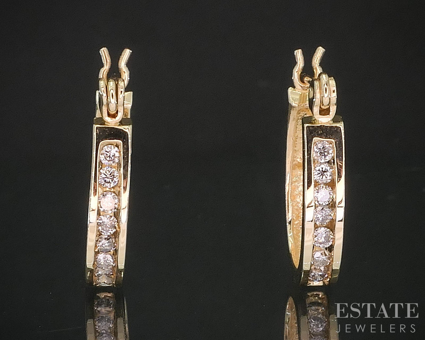 14k Yellow Gold Natural .32ctw Diamond Hoop Ladies Earrings 2.6g i19911b