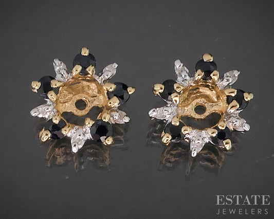 14k Yellow Gold Natural Blue Sapphire & Diamond Stud Earring Enhancers i19908b