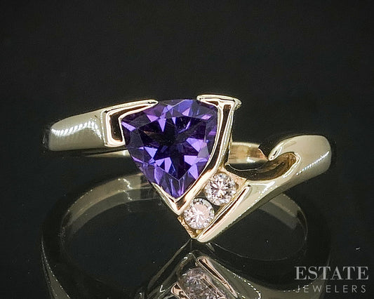 14k Yellow Gold Trillian Natural Amethyst & Diamond Ladies Ring 4.5g i19894b
