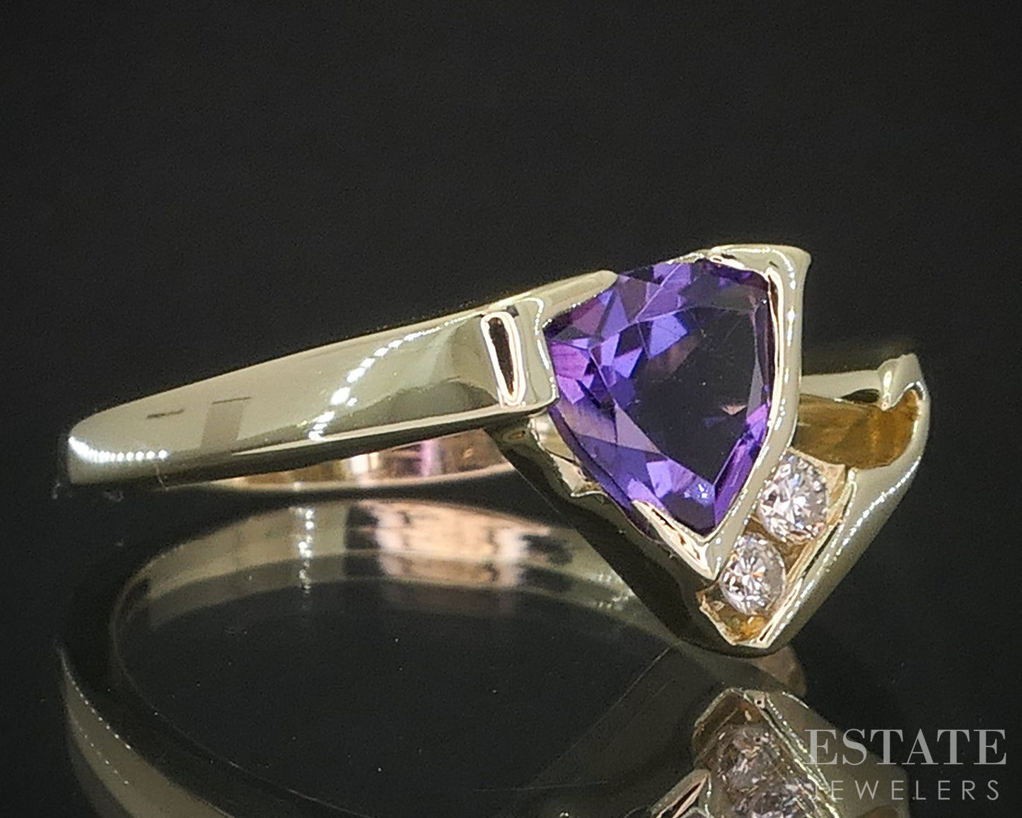 14k Yellow Gold Trillian Natural Amethyst & Diamond Ladies Ring 4.5g i19894b