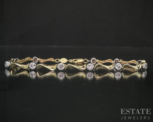 10k Two Tone Gold Natural .25ctw Diamond Tennis Bracelet 6.9g 7"L i19906b
