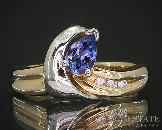 14k Two Tone Gold Natural Tanzanite & Diamond Ladies Ring 4.5g i19904b