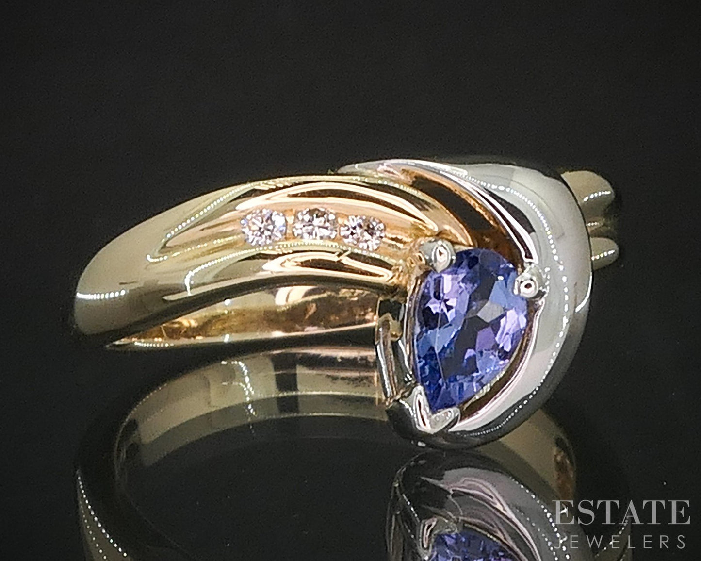 14k Two Tone Gold Natural Tanzanite & Diamond Ladies Ring 4.5g i19904b