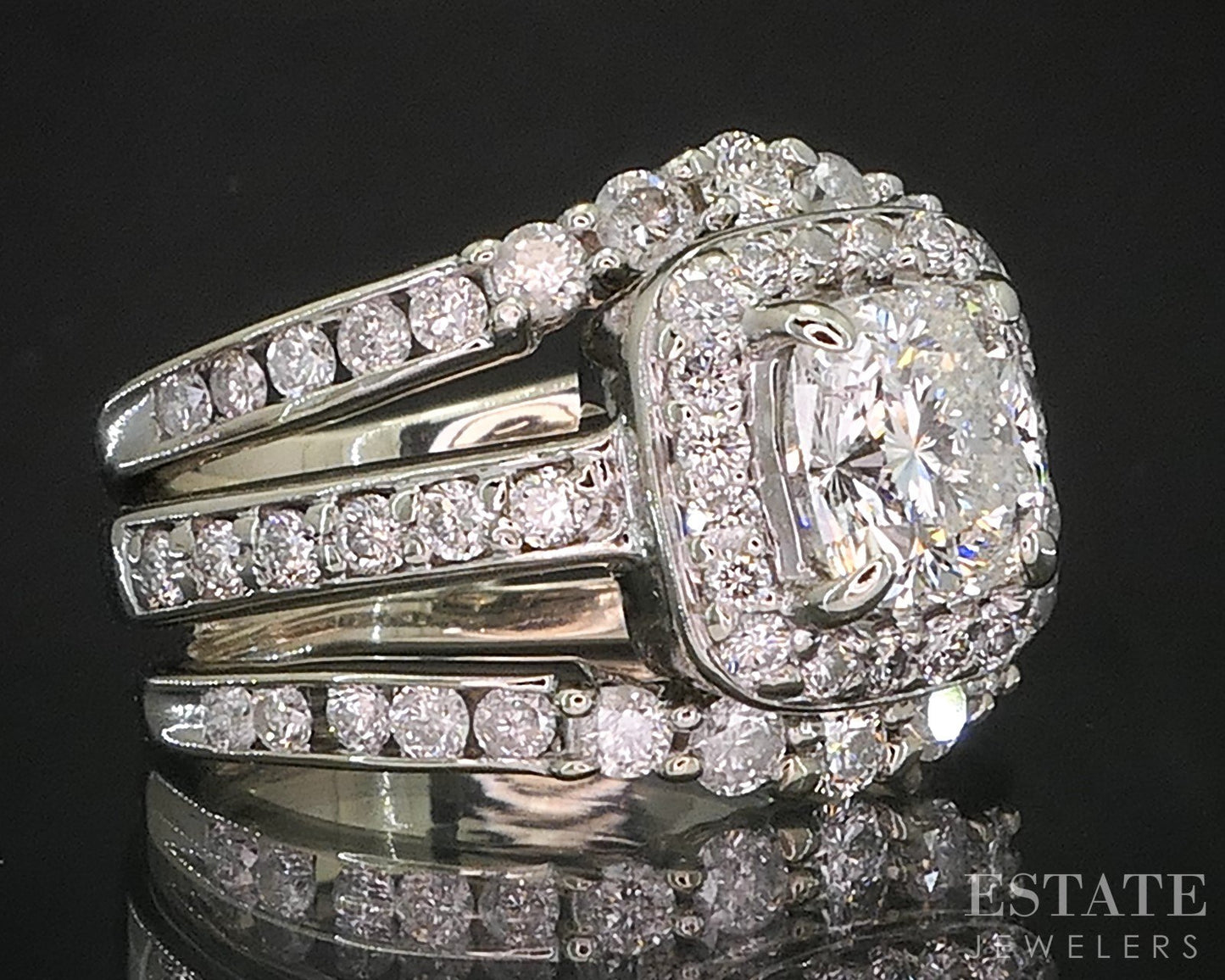 14k White Gold Cushion Natural 1.22ctw Diamond Ladies Wedding Set 8g i19895b