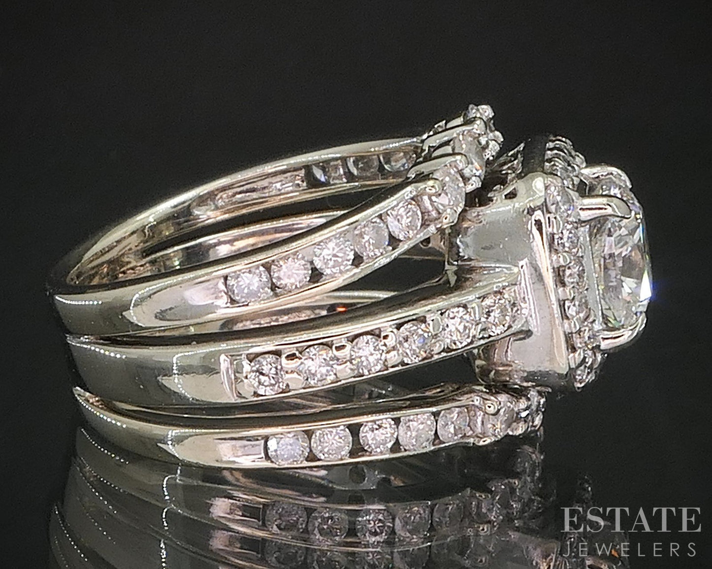 14k White Gold Cushion Natural 1.22ctw Diamond Ladies Wedding Set 8g i19895b