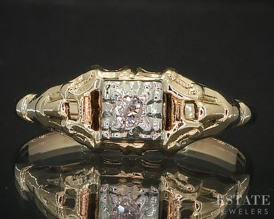 Antique 14k Yellow Gold European Natural .04ct Diamond Engagement Ring i19902b