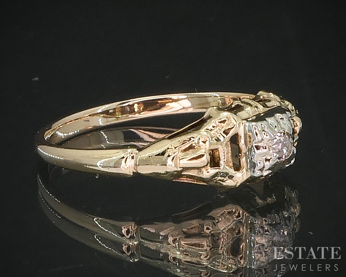 Antique 14k Yellow Gold European Natural .04ct Diamond Engagement Ring i19902b