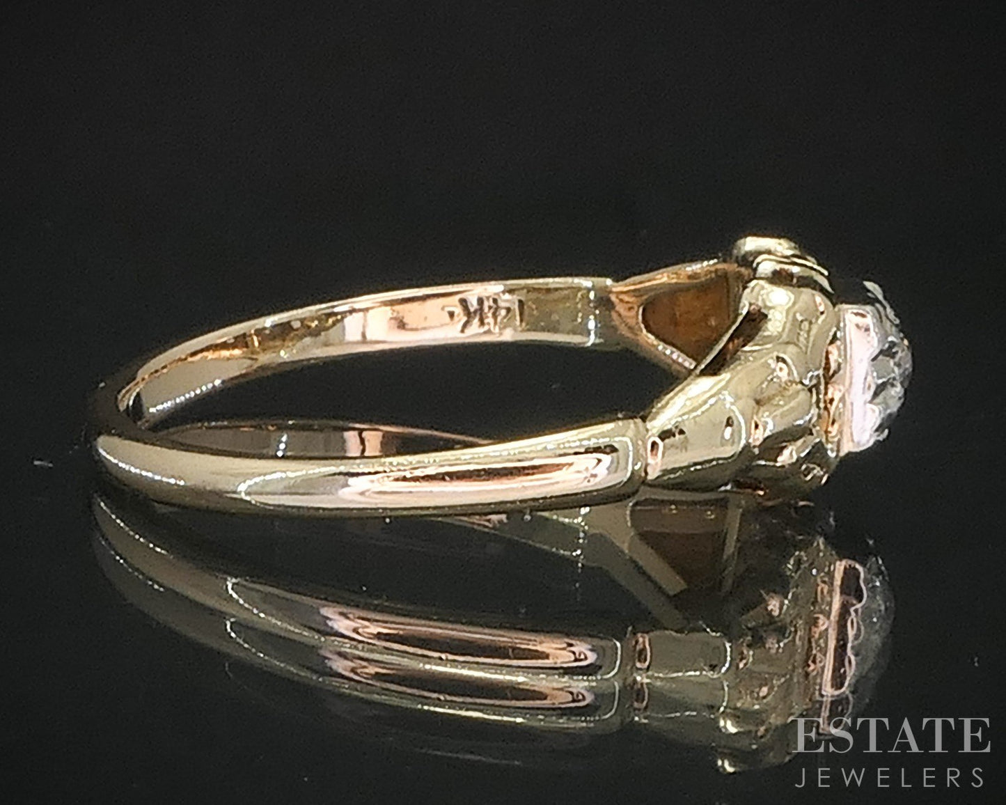 Antique 14k Yellow Gold European Natural .04ct Diamond Engagement Ring i19902b