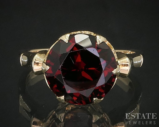 Vintage 14k Yellow Gold Natural Garnet Solitaire Ladies Ring 4.7g i19907b