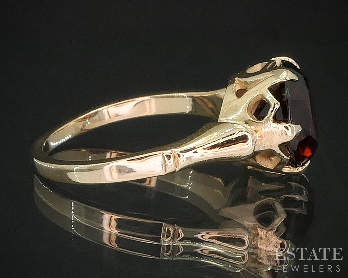 Vintage 14k Yellow Gold Natural Garnet Solitaire Ladies Ring 4.7g i19907b