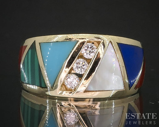 14k Yellow Gold Natural Multi Gem & Diamond Ladies Band Ring 6.2g i19901b