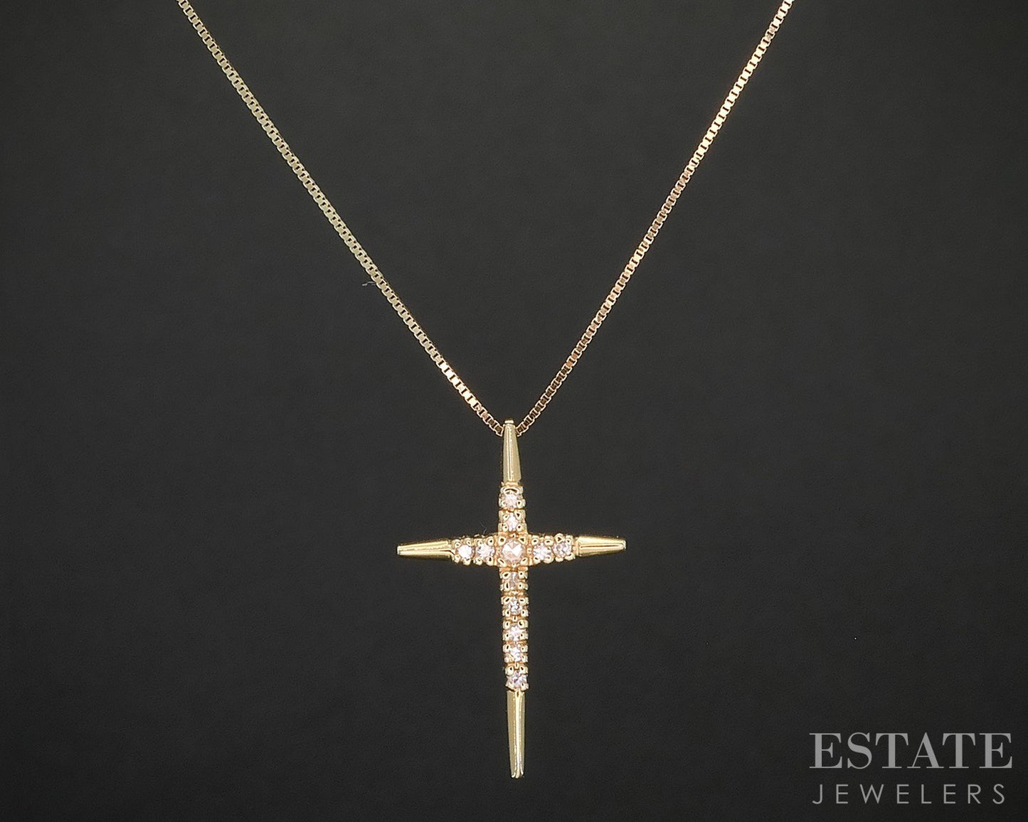 14k Yellow Gold Natural .10ctw Diamond Cross Ladies Necklace 2.1g 18"L i19914b