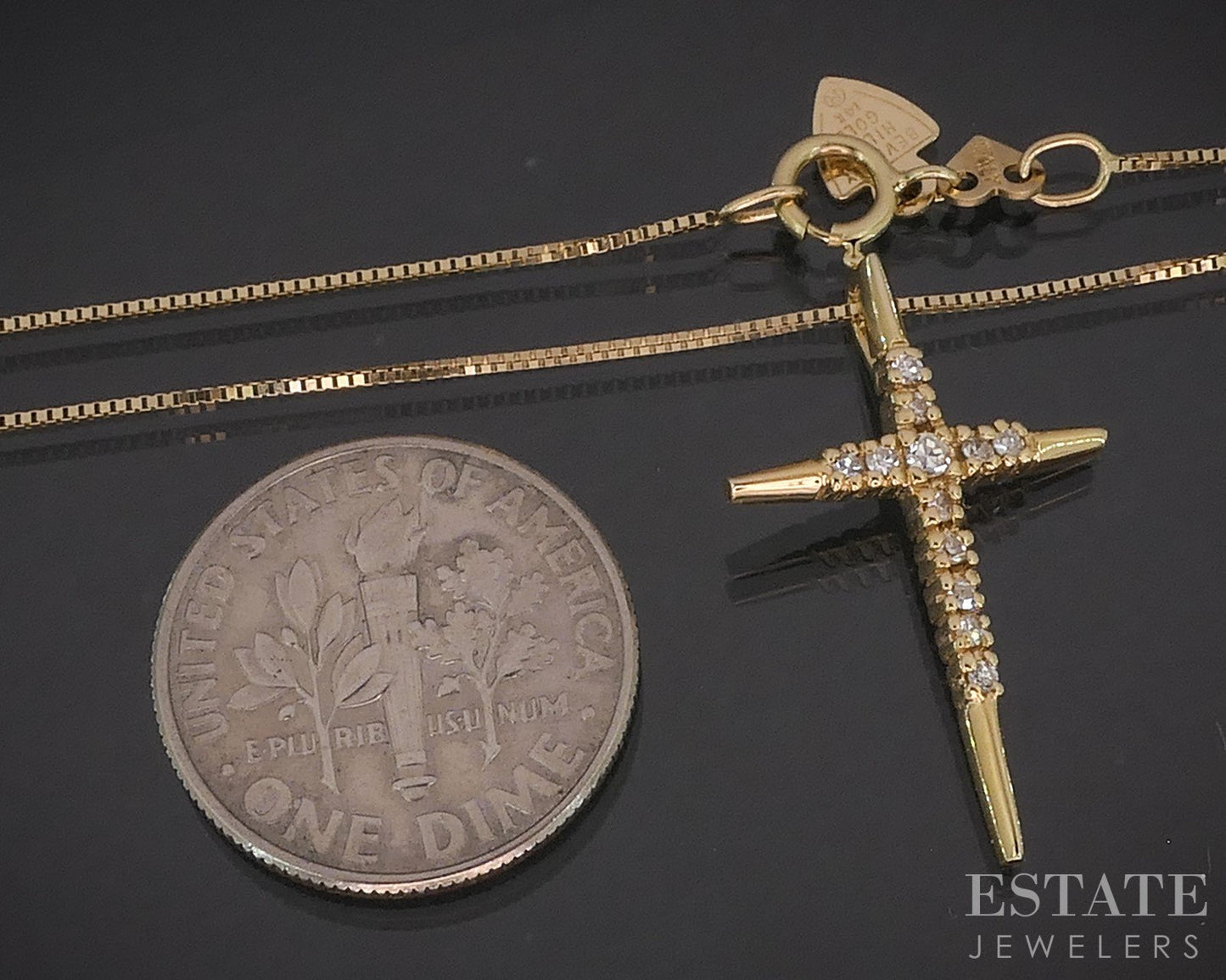 14k Yellow Gold Natural .10ctw Diamond Cross Ladies Necklace 2.1g 18"L i19914b