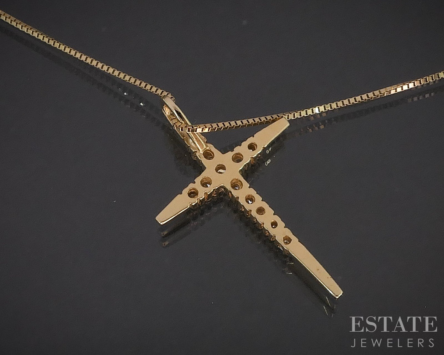 14k Yellow Gold Natural .10ctw Diamond Cross Ladies Necklace 2.1g 18"L i19914b