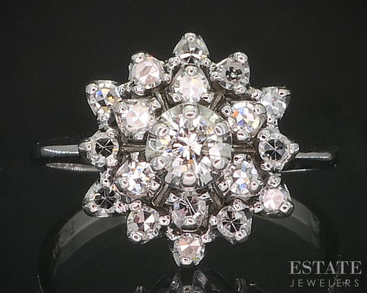 Antique 14k White Gold Natural .18ctw Diamond Cluster Ladies Ring 3.3g i19896b