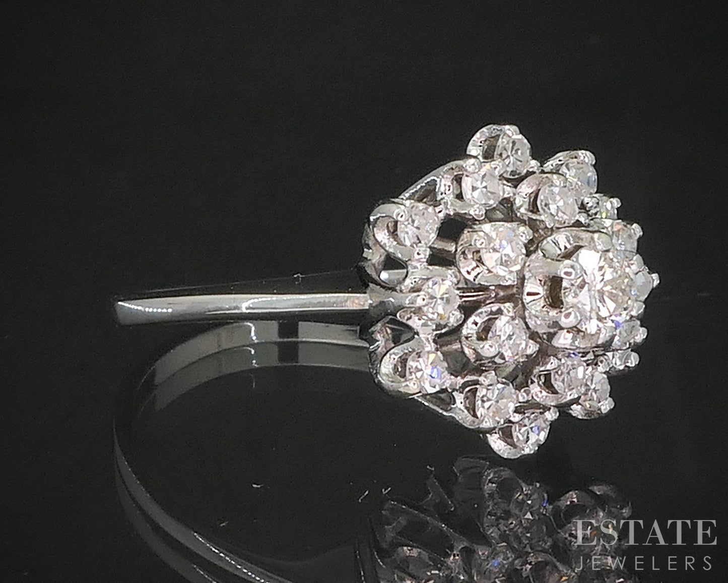 Antique 14k White Gold Natural .18ctw Diamond Cluster Ladies Ring 3.3g i19896b