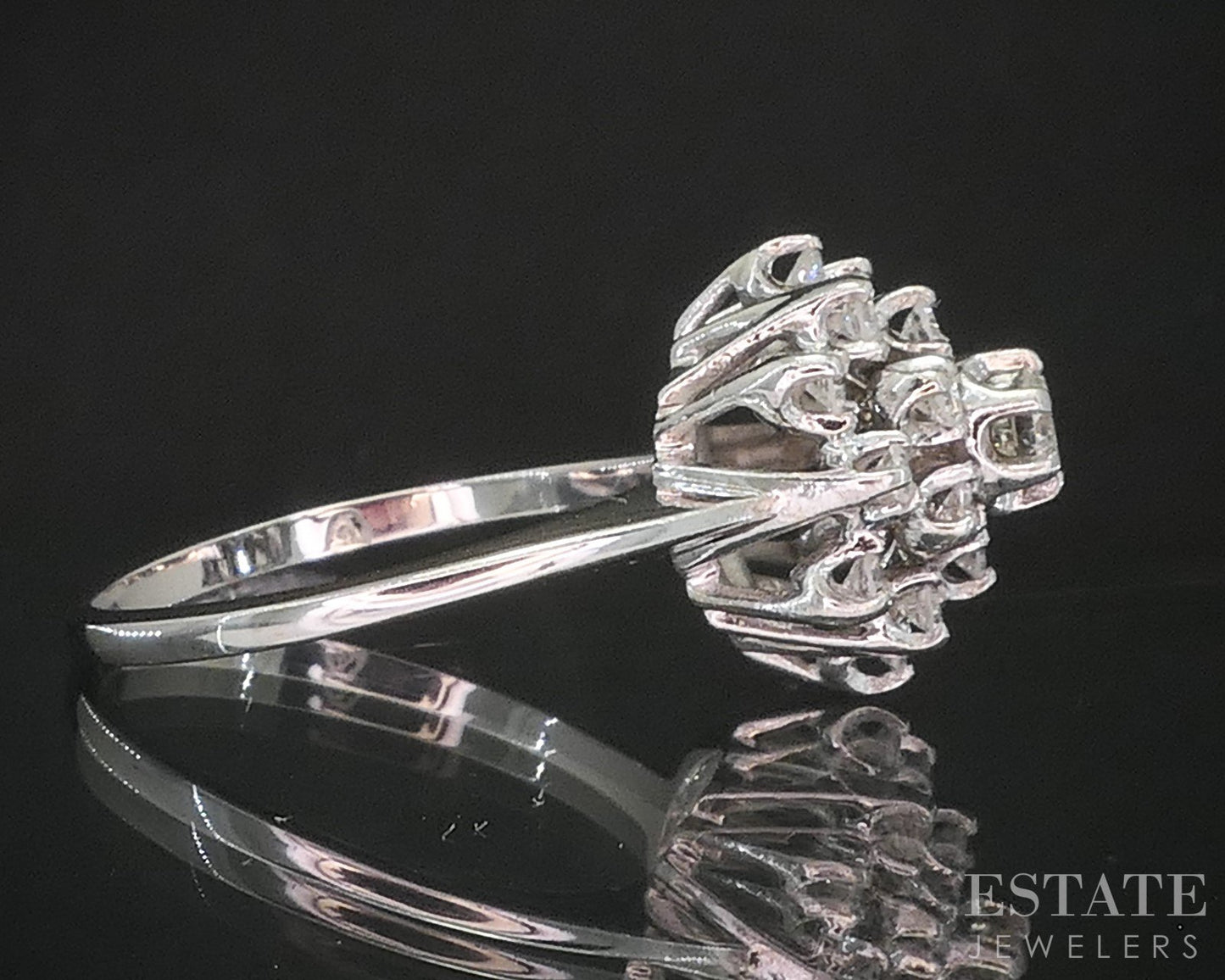 Antique 14k White Gold Natural .18ctw Diamond Cluster Ladies Ring 3.3g i19896b