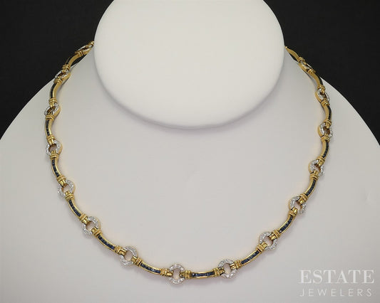 18k Yellow Gold Natural Blue Sapphire & Diamond Ladies Necklace 24g 17"L i19936