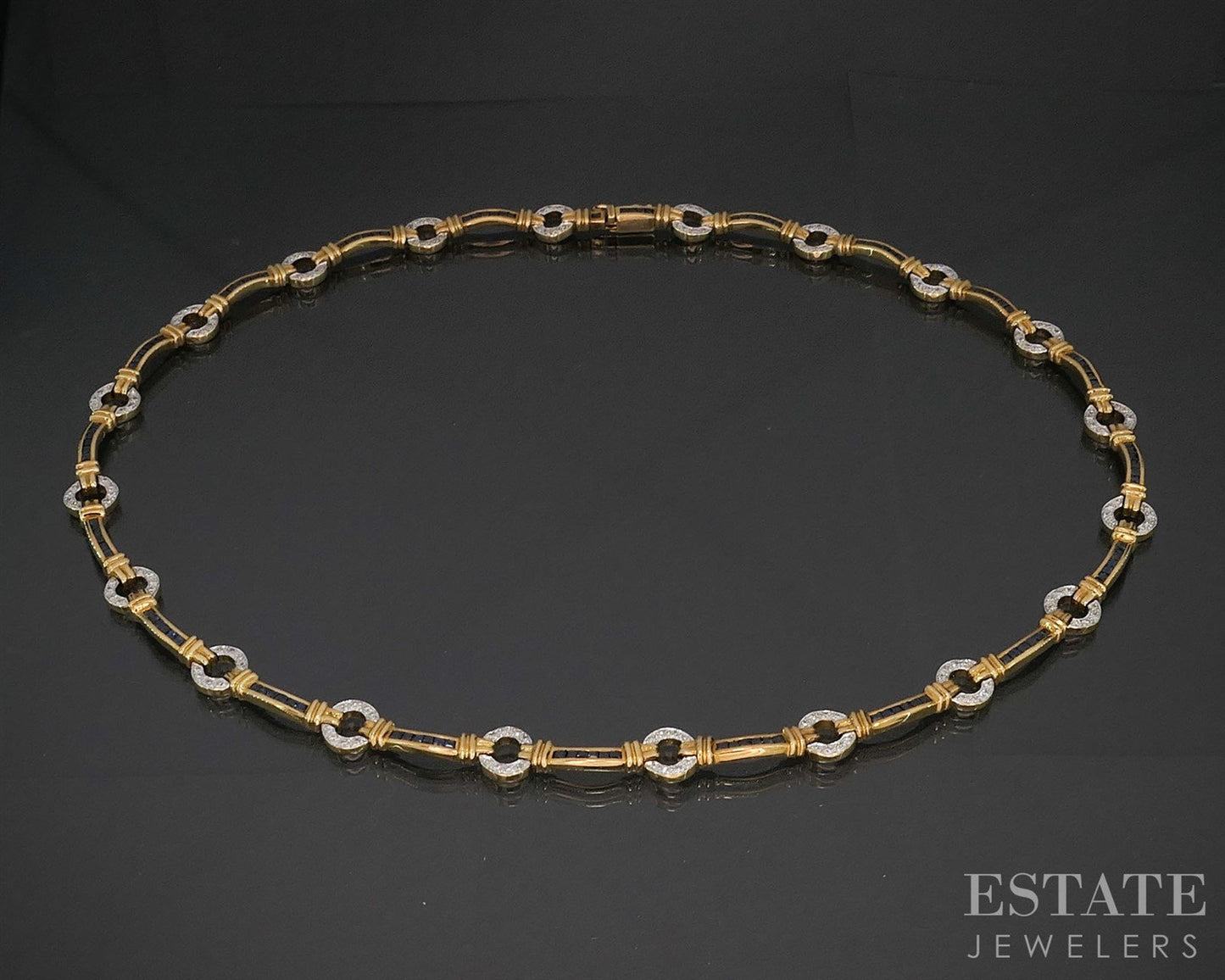 18k Yellow Gold Natural Blue Sapphire & Diamond Ladies Necklace 24g 17"L i19936