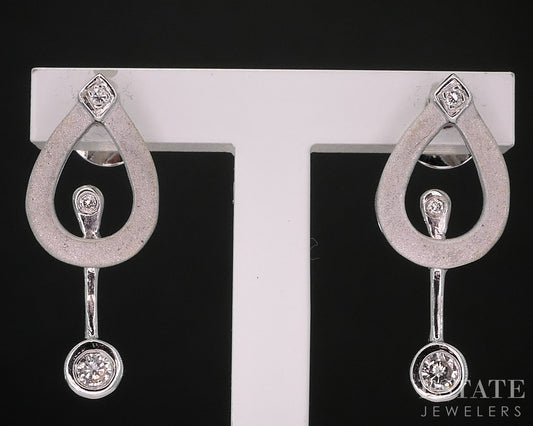 18k White Gold Natural .05ctw Diamond Teardrop Pendulum Earrings 2.9g i19938