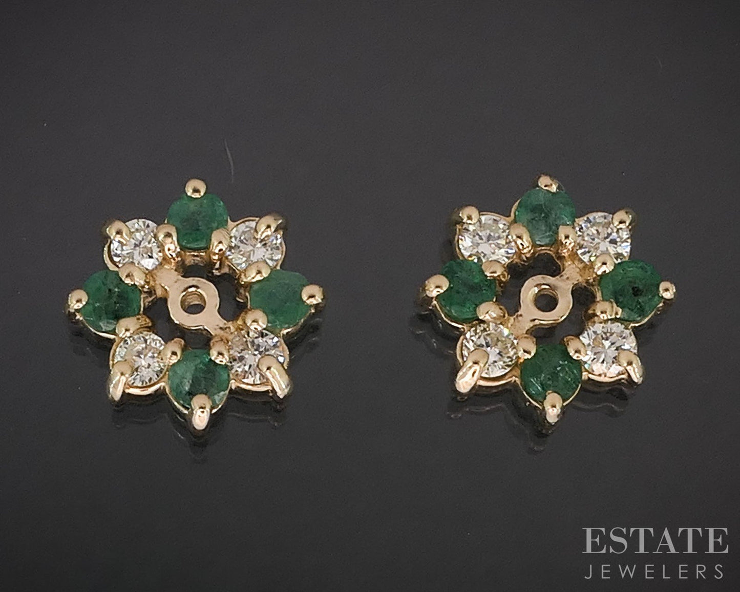 14k Yellow Gold Natural Emerald & Diamond Stud Earring Enhancers i19937