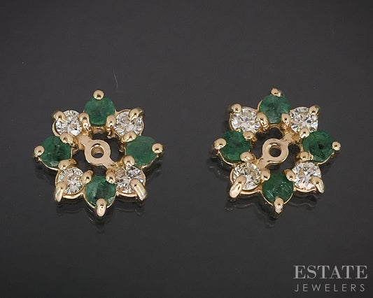 14k Yellow Gold Natural Emerald & Diamond Stud Earring Enhancers i19937