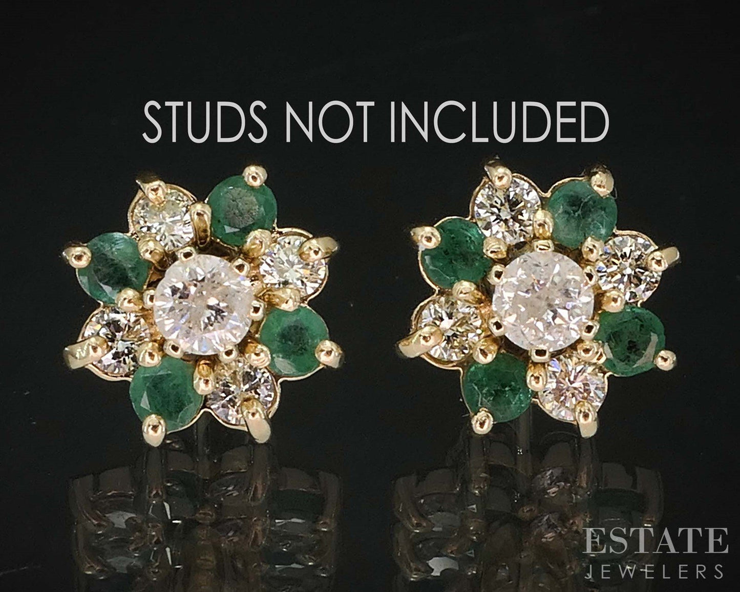 14k Yellow Gold Natural Emerald & Diamond Stud Earring Enhancers i19937