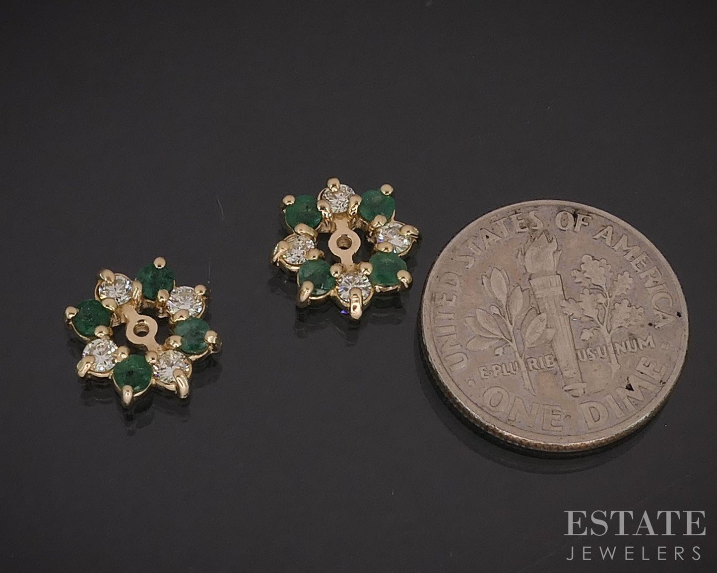 14k Yellow Gold Natural Emerald & Diamond Stud Earring Enhancers i19937