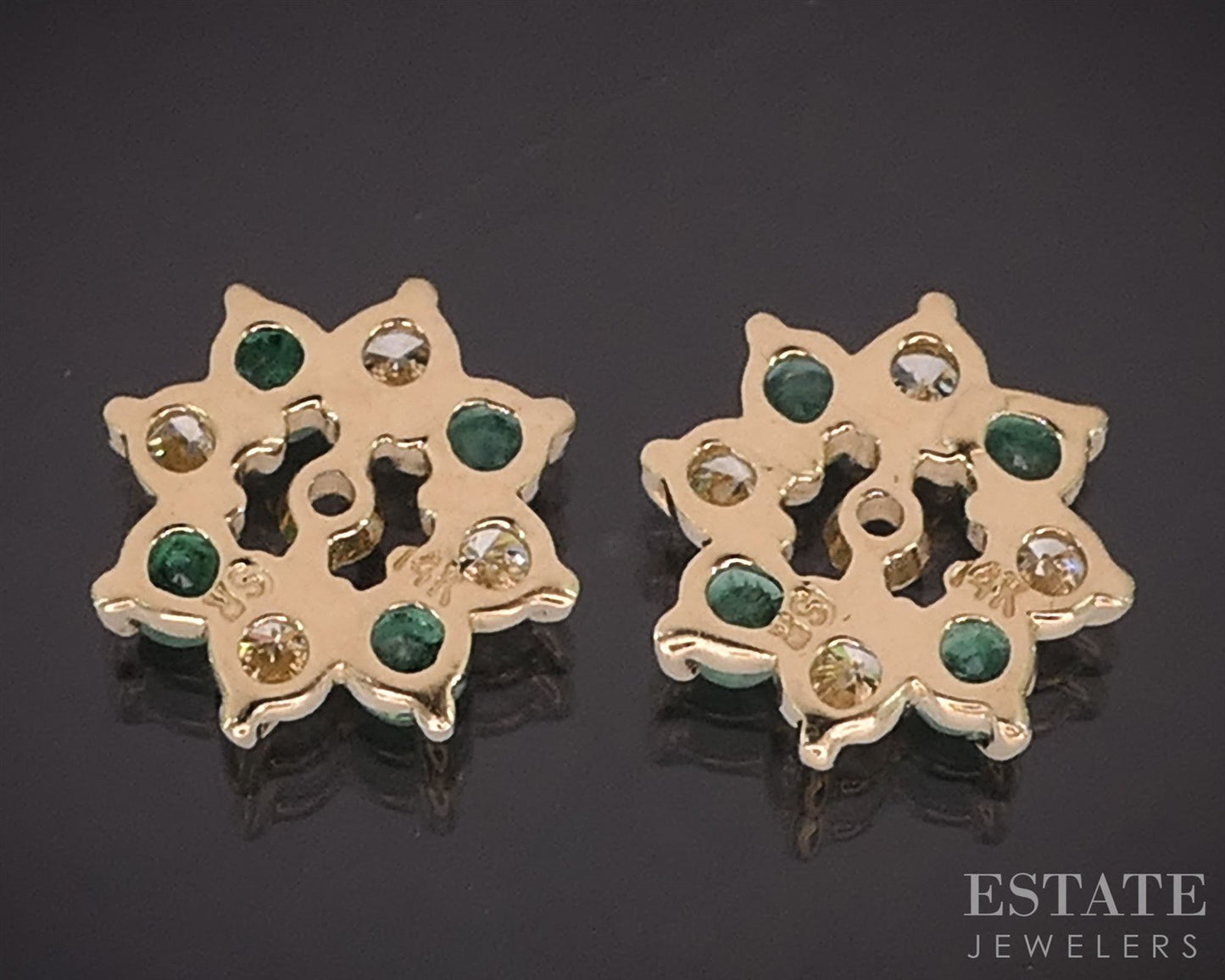 14k Yellow Gold Natural Emerald & Diamond Stud Earring Enhancers i19937