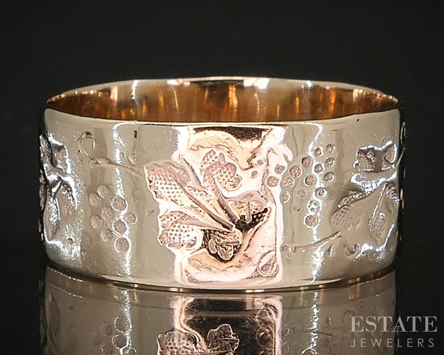 Antique Victorian 10k Yellow Gold 8mm Grape Leaf Cigar Band Ring 2.5g i19892