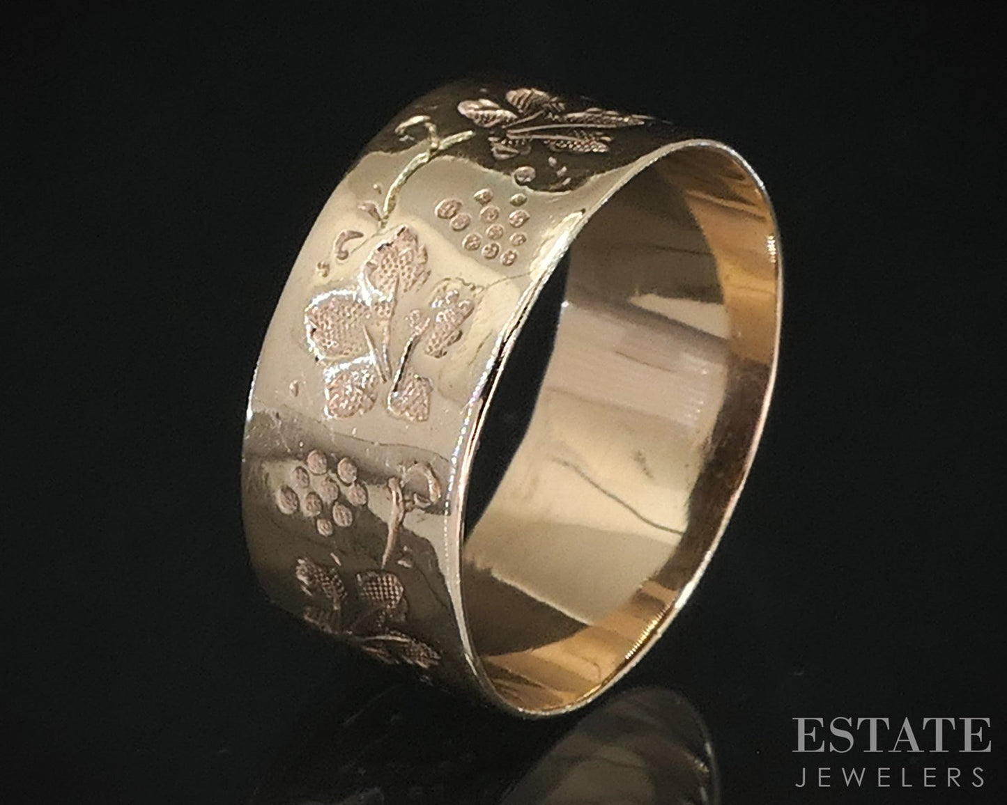 Antique Victorian 10k Yellow Gold 8mm Grape Leaf Cigar Band Ring 2.5g i19892