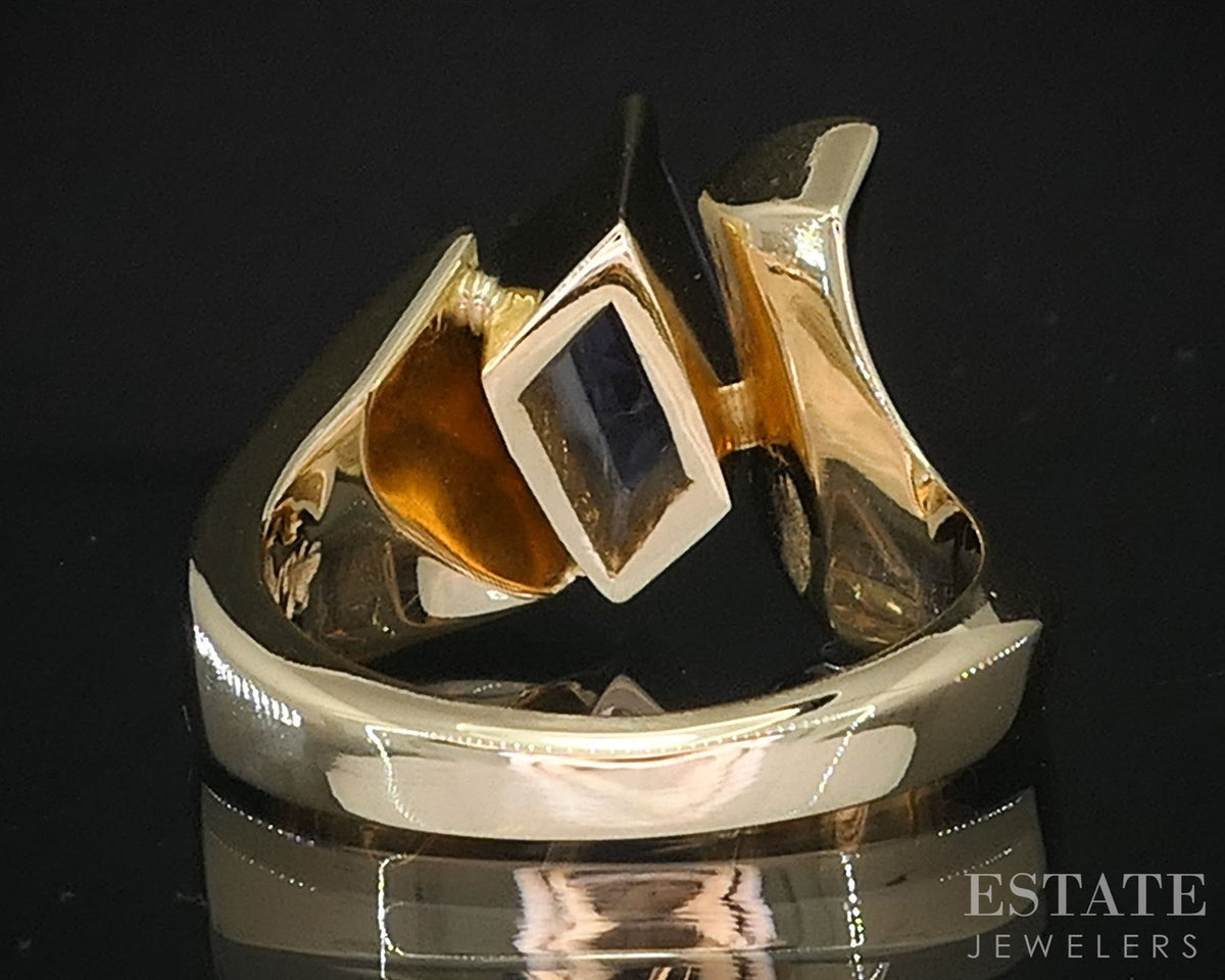 14k Yellow Gold Step Cut Natural Tanzanite & Diamond Custom Ring 11.9g i19893
