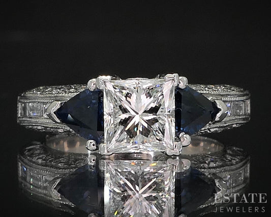 Platinum Tacori Princess 1.07ct Diamond & Blue Sapphire Engagement Ring i19926