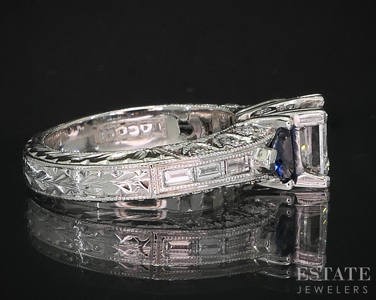 Platinum Tacori Princess 1.07ct Diamond & Blue Sapphire Engagement Ring i19926