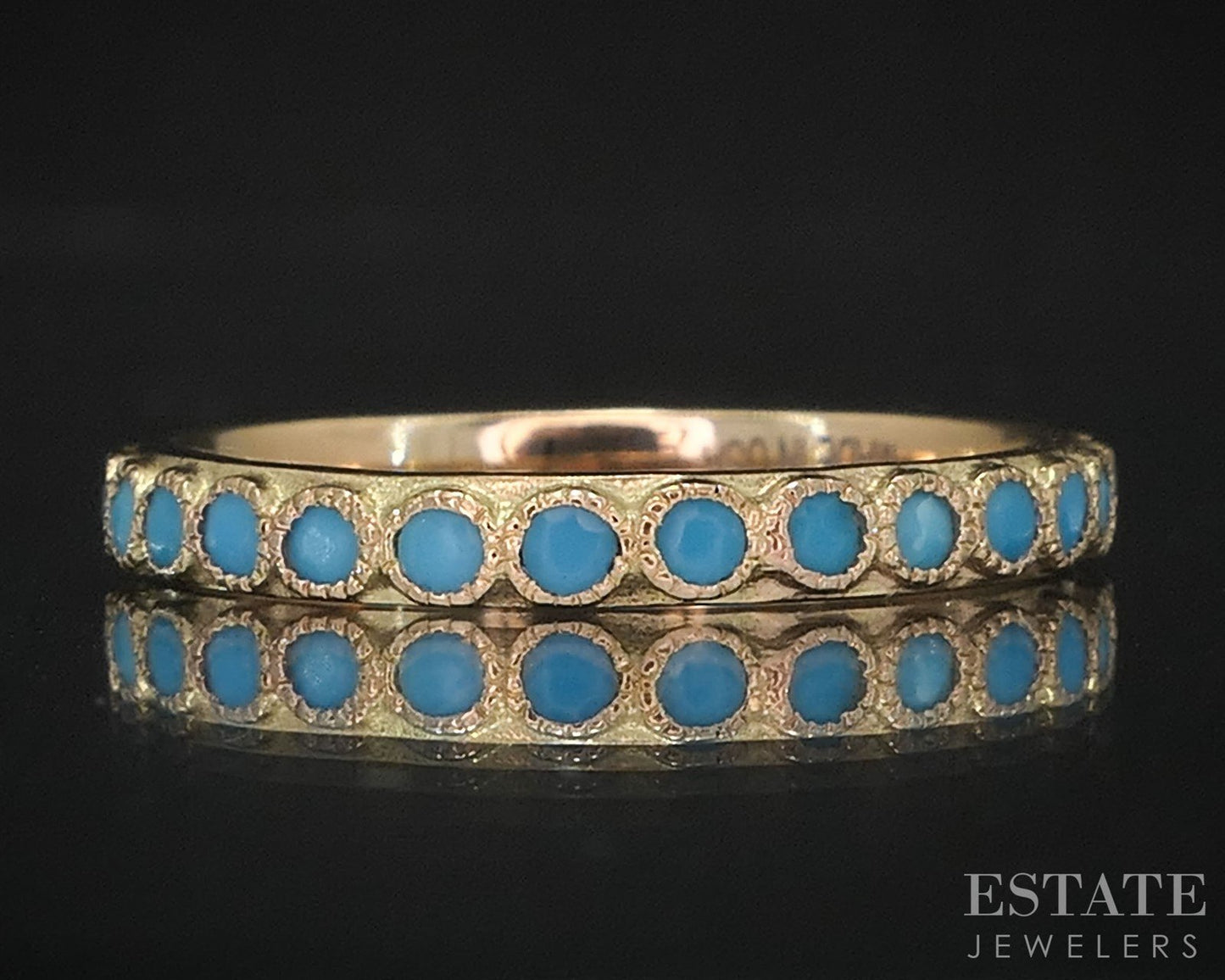 18k Yellow Gold Armenta Turquoise Enameled Eternity Band Ring 2.3g i19919