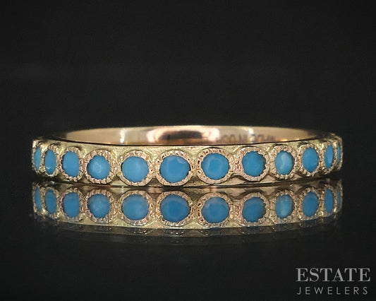 18k Yellow Gold Armenta Turquoise Enameled Eternity Band Ring 2.3g i19919