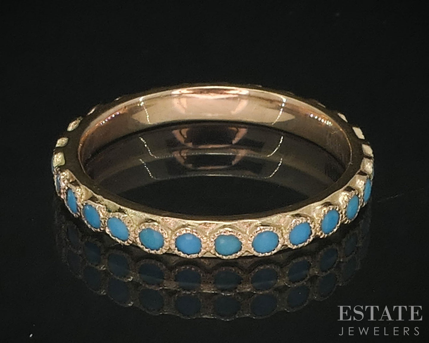 18k Yellow Gold Armenta Turquoise Enameled Eternity Band Ring 2.3g i19919