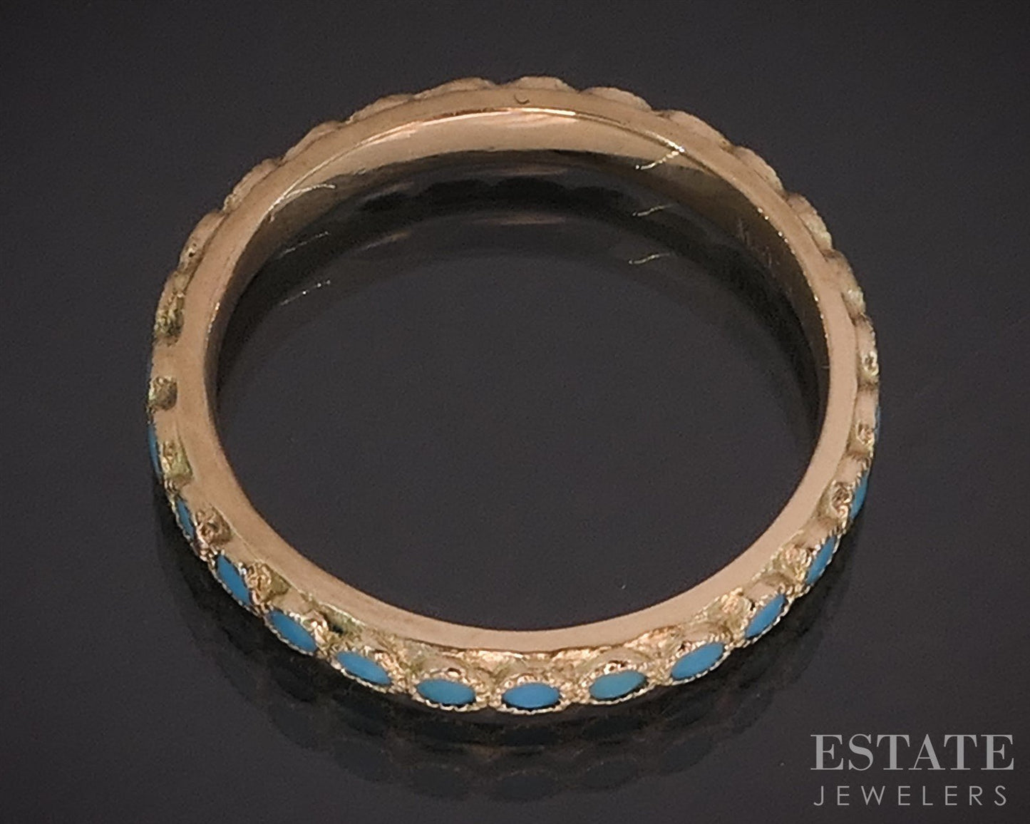 18k Yellow Gold Armenta Turquoise Enameled Eternity Band Ring 2.3g i19919