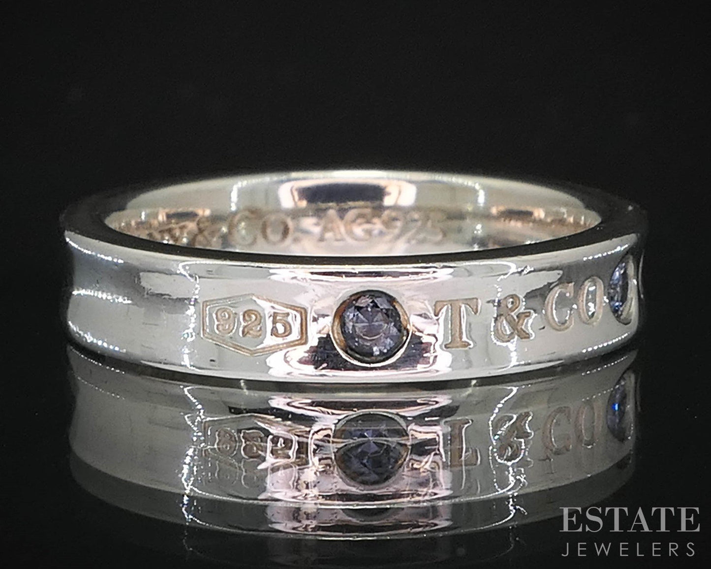 Sterling Silver Tiffany & Co. 1837 Collection Blue Sapphire Band Ring 3g i19935