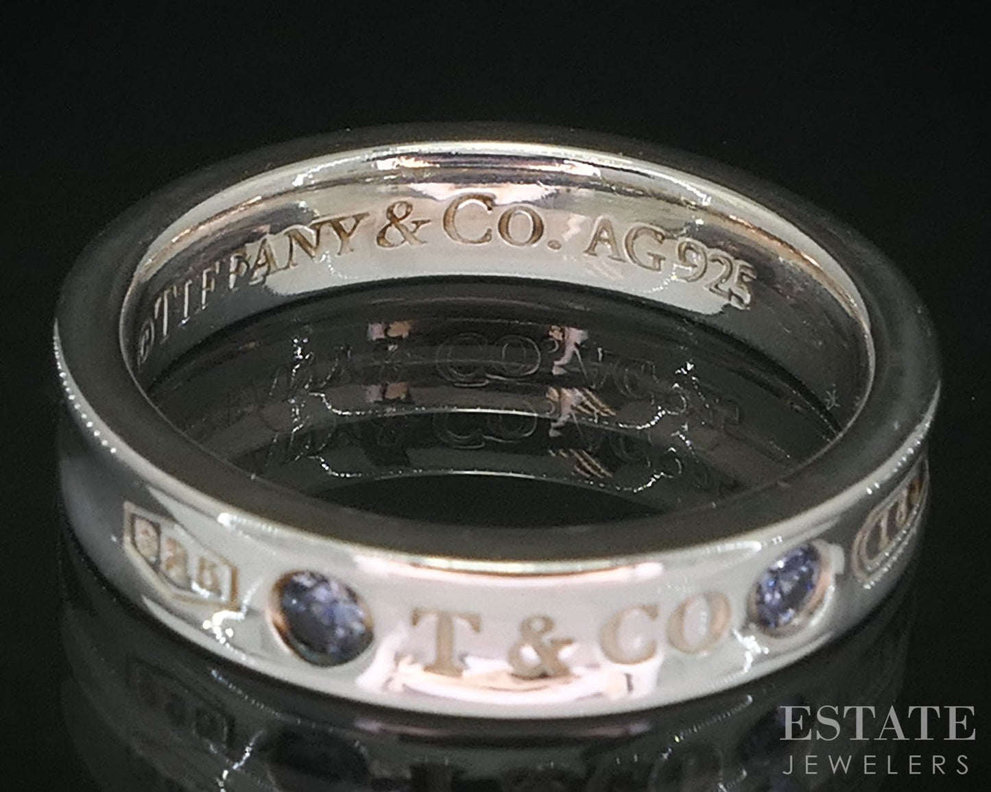 Sterling Silver Tiffany & Co. 1837 Collection Blue Sapphire Band Ring 3g i19935