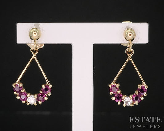 14k Yellow Gold Natural Ruby & Diamond Teardrop Ladies Earrings 1.5g i19920