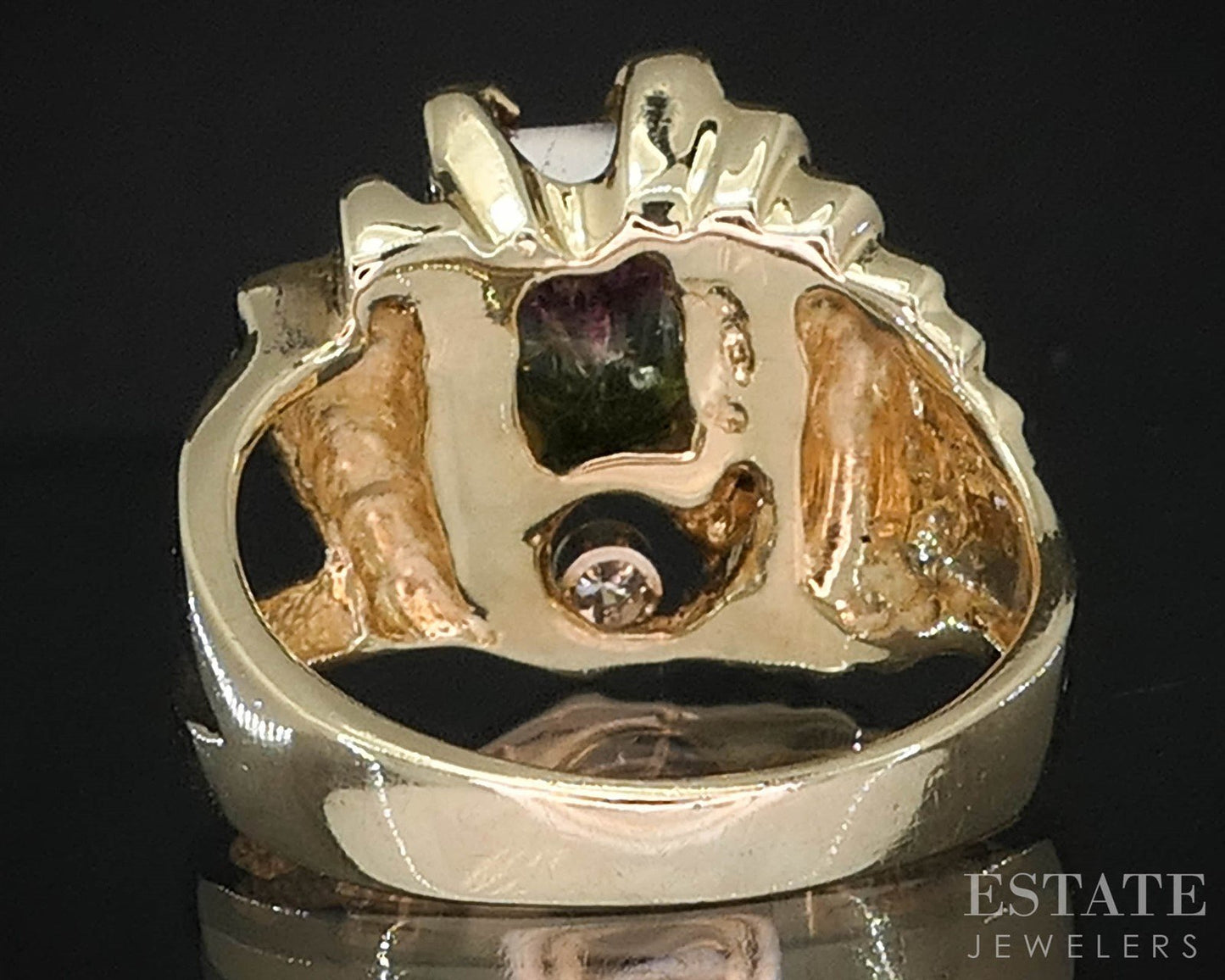 14k Yellow Gold Natural Watermelon Tourmaline & Diamond Ladies Ring 8.6g i19927