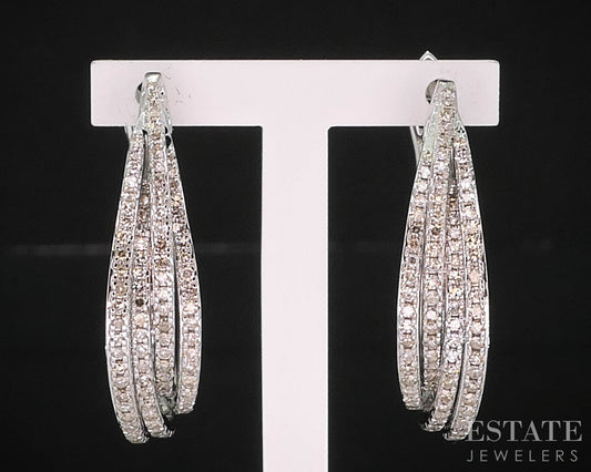 10k White Gold Four Row Natural .50ctw Diamond Hinged Hoop Earrings 6.3g i19921